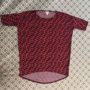 SZ XS LuLaRoe Irma orange and navy top